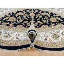 Load image into Gallery viewer, 9&#39;10&quot;x9&#39;10&quot; Midnight Blue, 250 KPSI, Extra Soft Wool, Hand Knotted, Nain with Center Medallion Flower Design, Round Oriental Rug FWR540144