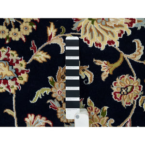 9'10"x9'10" Midnight Blue, 250 KPSI, Extra Soft Wool, Hand Knotted, Nain with Center Medallion Flower Design, Round Oriental Rug FWR540144