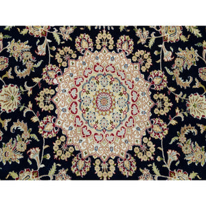 9'10"x9'10" Midnight Blue, 250 KPSI, Extra Soft Wool, Hand Knotted, Nain with Center Medallion Flower Design, Round Oriental Rug FWR540144
