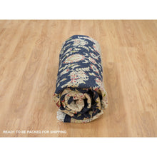 Load image into Gallery viewer, 9&#39;10&quot;x9&#39;10&quot; Midnight Blue, 250 KPSI, Extra Soft Wool, Hand Knotted, Nain with Center Medallion Flower Design, Round Oriental Rug FWR540144