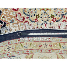 Load image into Gallery viewer, 9&#39;10&quot;x9&#39;10&quot; Midnight Blue, 250 KPSI, Extra Soft Wool, Hand Knotted, Nain with Center Medallion Flower Design, Round Oriental Rug FWR540144