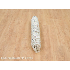 4'1"x4'1" Powder White, Hand Knotted, Nain With All Over Flower Design, 250 Kpsi, Soft Wool, Round Oriental Rug FWR540156