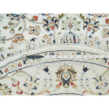 Load image into Gallery viewer, 4&#39;1&quot;x4&#39;1&quot; Powder White, Hand Knotted, Nain With All Over Flower Design, 250 Kpsi, Soft Wool, Round Oriental Rug FWR540156