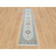 Load image into Gallery viewer, 2&#39;8&quot;x13&#39; Powder White, Hand Knotted, Nain With Center Medallion Flower Design, 250 Kpsi, Organic Wool, Runner Oriental Rug FWR540168