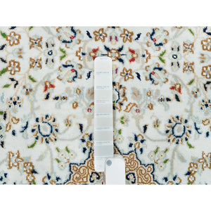 2'8"x13' Powder White, Hand Knotted, Nain With Center Medallion Flower Design, 250 Kpsi, Organic Wool, Runner Oriental Rug FWR540168