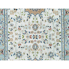 Load image into Gallery viewer, 2&#39;8&quot;x13&#39; Powder White, Hand Knotted, Nain With Center Medallion Flower Design, 250 Kpsi, Organic Wool, Runner Oriental Rug FWR540168