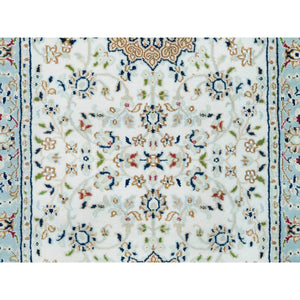 2'8"x13' Powder White, Hand Knotted, Nain With Center Medallion Flower Design, 250 Kpsi, Organic Wool, Runner Oriental Rug FWR540168