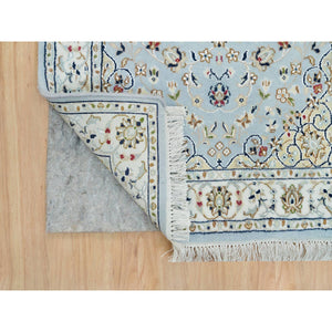 2'9"x8'4" Beau Blue, 250 Kpsi, Extra Soft Wool, Hand Knotted, Nain With Center Medallion Flower Design, Runner Oriental Rug FWR540180