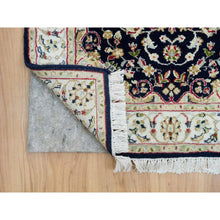 Load image into Gallery viewer, 2&#39;8&quot;x15&#39;10&quot; Midnight Blue, Nain With Center Medallion Flower Design, 250 Kpsi, Organic Wool, Hand Knotted, Xl Runner Oriental Rug FWR540204