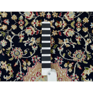 2'8"x15'10" Midnight Blue, Nain With Center Medallion Flower Design, 250 Kpsi, Organic Wool, Hand Knotted, Xl Runner Oriental Rug FWR540204