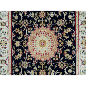 2'8"x15'10" Midnight Blue, Nain With Center Medallion Flower Design, 250 Kpsi, Organic Wool, Hand Knotted, Xl Runner Oriental Rug FWR540204