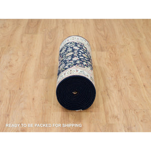2'8"x15'10" Midnight Blue, Nain With Center Medallion Flower Design, 250 Kpsi, Organic Wool, Hand Knotted, Xl Runner Oriental Rug FWR540204