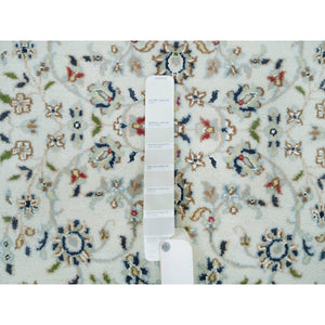2'6"x8'2" Powder White, Hand Knotted, Nain With Center Medallion Flower Design, 250 Kpsi, Organic Wool, Runner Oriental Rug FWR540240