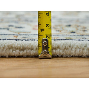 2'6"x8'2" Powder White, Hand Knotted, Nain With Center Medallion Flower Design, 250 Kpsi, Organic Wool, Runner Oriental Rug FWR540240
