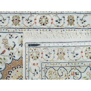 2'6"x8'2" Powder White, Hand Knotted, Nain With Center Medallion Flower Design, 250 Kpsi, Organic Wool, Runner Oriental Rug FWR540240