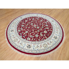 Load image into Gallery viewer, 9&#39;8&quot;x9&#39;8&quot; Burgundy Red, Soft Wool, Hand Knotted, Nain With All Over Flower Design, 250 Kpsi, Round Oriental Rug FWR540300