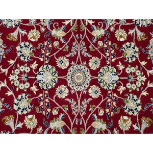 9'8"x9'8" Burgundy Red, Soft Wool, Hand Knotted, Nain with All Over Flower Design, 250 KPSI, Round Oriental Rug FWR540300