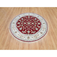 Load image into Gallery viewer, 6&#39;x6&#39; Burgundy Red, 250 Kpsi, Organic Wool, Hand Knotted, Nain With All Over Flower Design, Round Oriental Rug FWR540312