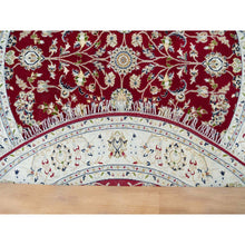 Load image into Gallery viewer, 6&#39;x6&#39; Burgundy Red, 250 Kpsi, Organic Wool, Hand Knotted, Nain With All Over Flower Design, Round Oriental Rug FWR540312