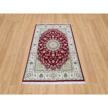 Load image into Gallery viewer, 4&#39;6&quot;x6&#39;10&quot; Burgundy Red, Nain With Center Medallion Flower Design, 250 Kpsi, Soft Wool, Hand Knotted, Oriental Rug FWR540372