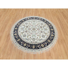 Load image into Gallery viewer, 6&#39;x6&#39; Powder White, Hand Knotted, Nain with All Over Flower Design, 250 KPSI, Soft Wool, Round Oriental Rug FWR540408
