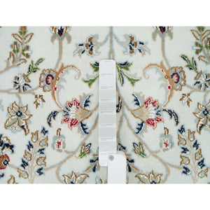 6'x6' Powder White, Hand Knotted, Nain with All Over Flower Design, 250 KPSI, Soft Wool, Round Oriental Rug FWR540408