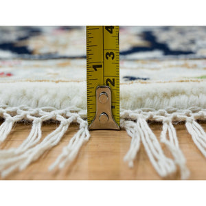 6'x6' Powder White, Hand Knotted, Nain With All Over Flower Design, 250 Kpsi, Soft Wool, Round Oriental Rug FWR540408