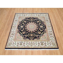 Load image into Gallery viewer, 6&#39;3&quot;x6&#39;3&quot; Midnight Blue, 250 Kpsi, Natural Wool, Hand Knotted, Nain With Center Medallion Flower Design, Square Oriental Rug FWR540414