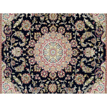 Load image into Gallery viewer, 6&#39;3&quot;x6&#39;3&quot; Midnight Blue, 250 Kpsi, Natural Wool, Hand Knotted, Nain With Center Medallion Flower Design, Square Oriental Rug FWR540414