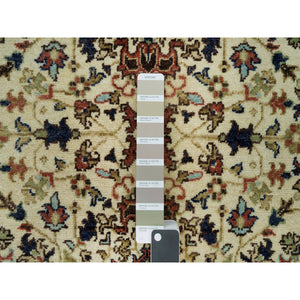 2'8"x12'3" Chiffon Beige, Antiqued Heriz Re-creation With Geometric Medallions, Vegetable Dyes, Natural Wool, Soft Pile, Hand Knotted Runner Oriental Rug FWR540516