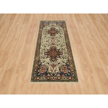 Load image into Gallery viewer, 2&#39;8&quot;x6&#39;1&quot; Egg Shell Beige, Hand Knotted Antiqued Fine Heriz Re-Creation, Natural Dyes, Densely Woven, Soft Pile, Natural Wool, Runner Oriental Rug FWR540570