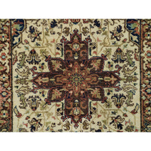 Load image into Gallery viewer, 2&#39;8&quot;x6&#39;1&quot; Egg Shell Beige, Hand Knotted Antiqued Fine Heriz Re-Creation, Natural Dyes, Densely Woven, Soft Pile, Natural Wool, Runner Oriental Rug FWR540570