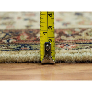 2'8"x6'1" Egg Shell Beige, Hand Knotted Antiqued Fine Heriz Re-Creation, Natural Dyes, Densely Woven, Soft Pile, Natural Wool, Runner Oriental Rug FWR540570