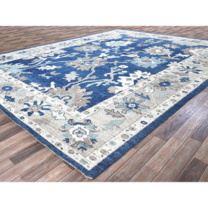 10'4"x13'6" Bayern Blue, Afghan Oushak with All Over Leaf Design, Supple Collection, Soft and Lush Pile, 100% Wool, Densely Woven, Hand Knotted, Oriental Rug 00 FWR5400