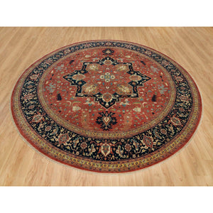 12'x12' Japanese Carmine Red, Soft And Lush, Dense Weave, Hand Knotted, Antiqued Fine Heriz Re-creation, Vegetable Dyes, 100% Wool, Round Oriental Rug FWR540612