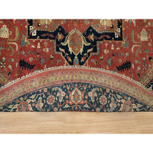 Load image into Gallery viewer, 12&#39;x12&#39; Japanese Carmine Red, Soft And Lush, Dense Weave, Hand Knotted, Antiqued Fine Heriz Re-creation, Vegetable Dyes, 100% Wool, Round Oriental Rug FWR540612