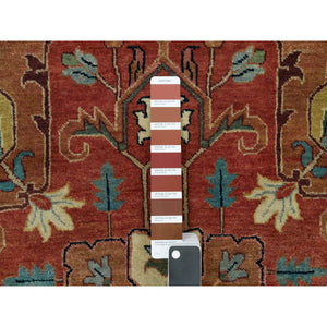 12'x12' Japanese Carmine Red, Soft And Lush, Dense Weave, Hand Knotted, Antiqued Fine Heriz Re-creation, Vegetable Dyes, 100% Wool, Round Oriental Rug FWR540612