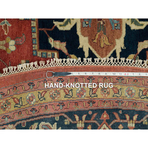 12'x12' Japanese Carmine Red, Soft And Lush, Dense Weave, Hand Knotted, Antiqued Fine Heriz Re-creation, Vegetable Dyes, 100% Wool, Round Oriental Rug FWR540612
