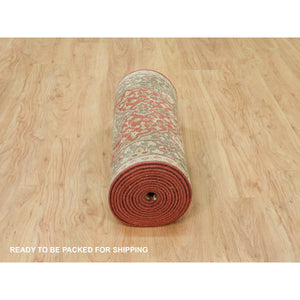 2'7"x18' Rufous Red, Hand Knotted, Natural Wool, Dense Weave, Soft and Plush Pile, Antiqued Tabriz Haji Jalili Design, XL Runner Oriental Rug FWR540642