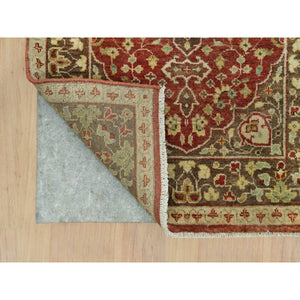 2'6"x10'1" Upsdell Red, Natural Dyes, Dense Weave, Hand Knotted, Antiqued Tabriz Haji Jalili Design, Organic Wool, Soft And Lush Pile, Runner Oriental Rug FWR540678