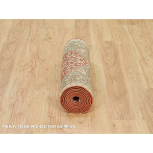 2'6"x10'1" Upsdell Red, Natural Dyes, Dense Weave, Hand Knotted, Antiqued Tabriz Haji Jalili Design, Organic Wool, Soft And Lush Pile, Runner Oriental Rug FWR540678