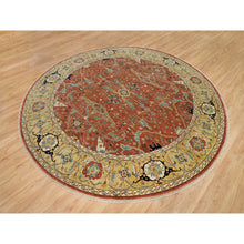 Load image into Gallery viewer, 10&#39;x10&#39; Rust Red, Antiqued Fine Heriz Re-creation, Natural Dyes Dense Weave, Soft Wool Hand Knotted, Round Oriental Rug FWR540702