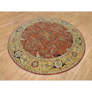 10'x10' Rust Red, Antiqued Fine Heriz Re-creation, Natural Dyes Dense Weave, Soft Wool Hand Knotted, Round Oriental Rug FWR540702