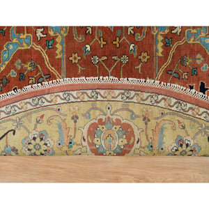 10'x10' Rust Red, Antiqued Fine Heriz Re-creation, Natural Dyes Dense Weave, Soft Wool Hand Knotted, Round Oriental Rug FWR540702