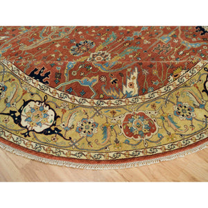 10'x10' Rust Red, Antiqued Fine Heriz Re-creation, Natural Dyes Dense Weave, Soft Wool Hand Knotted, Round Oriental Rug FWR540702
