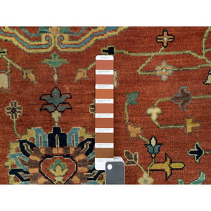 10'x10' Rust Red, Antiqued Fine Heriz Re-creation, Natural Dyes Dense Weave, Soft Wool Hand Knotted, Round Oriental Rug FWR540702