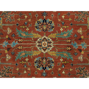 10'x10' Rust Red, Antiqued Fine Heriz Re-creation, Natural Dyes Dense Weave, Soft Wool Hand Knotted, Round Oriental Rug FWR540702