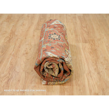 Load image into Gallery viewer, 10&#39;x10&#39; Rust Red, Antiqued Fine Heriz Re-creation, Natural Dyes Dense Weave, Soft Wool Hand Knotted, Round Oriental Rug FWR540702