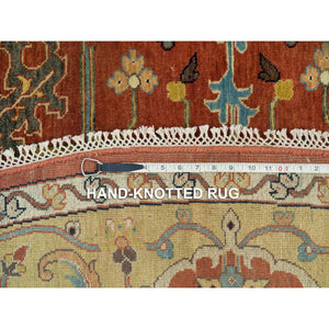 10'x10' Rust Red, Antiqued Fine Heriz Re-creation, Natural Dyes Dense Weave, Soft Wool Hand Knotted, Round Oriental Rug FWR540702