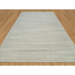 10'1"x14' Old Wood White, Hand Loomed, Plain Modern Design, Undyed Pure Wool, Thick and Plush, Oriental Rug FWR540750
